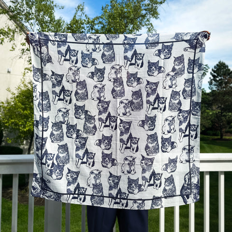 Cat Blockprint Cotton Large Square Scarf