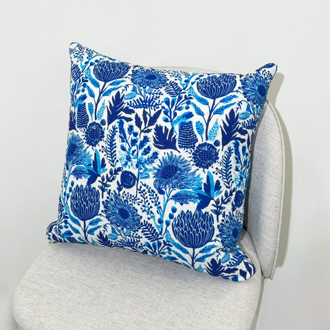 Blue Botanical Quilted Cushion Cover