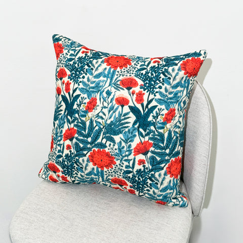 Red Botanical Quilted Cushion Cover