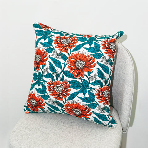 Red Chrysanthemum Quilted Cushion Cover