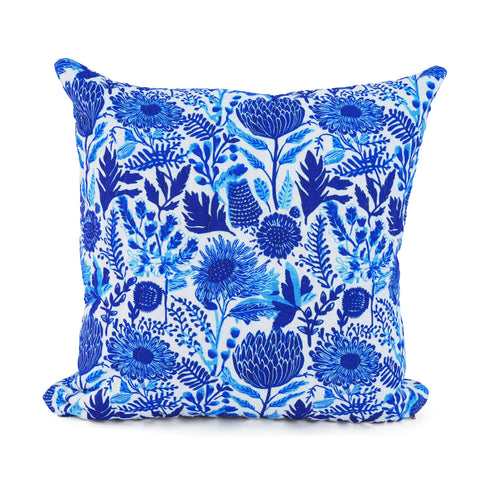 Blue Botanical Quilted Cushion Cover