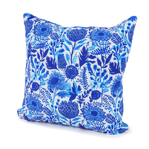 Blue Botanical Quilted Cushion Cover