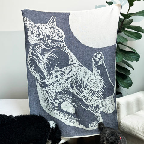 Cat Wool Blend Knit Throw Blanket