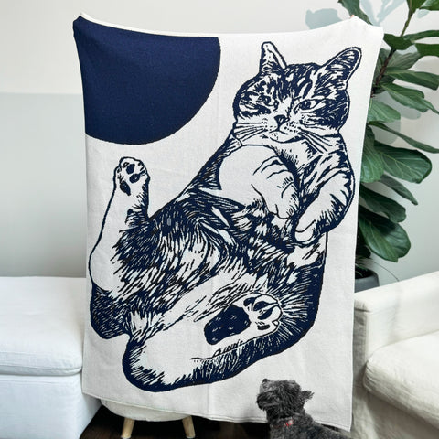 Cat Wool Blend Knit Throw Blanket